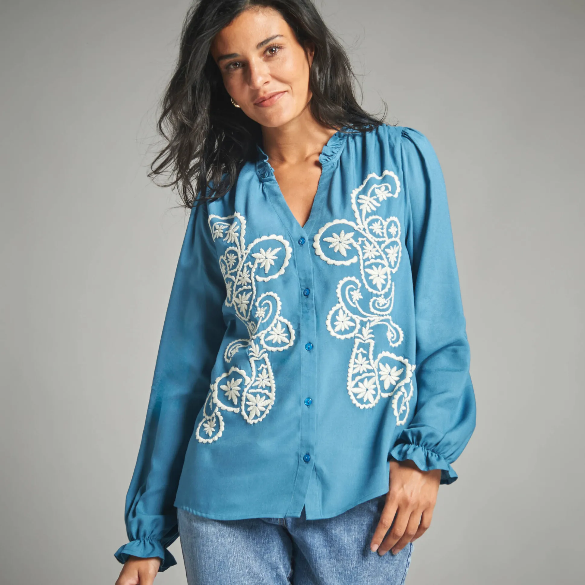 Geborduurde bloes, viscose