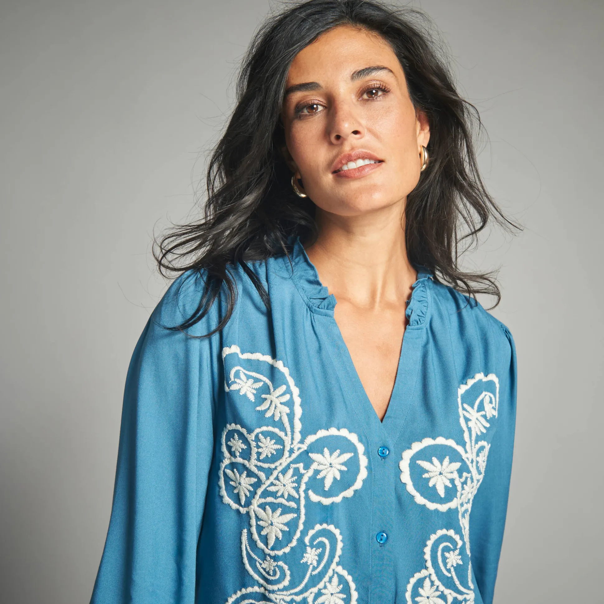 Geborduurde bloes, viscose