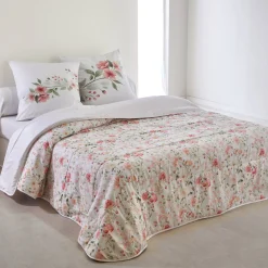 Gematelasseerde bedsprei Eglantine, met bloemenprint