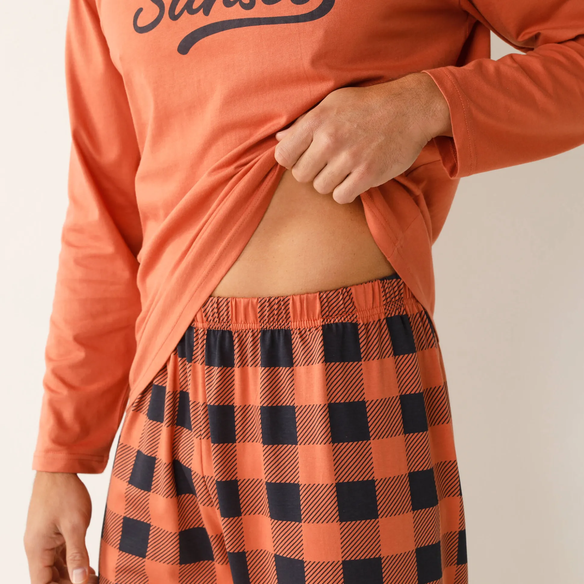 Geruite pyjama in katoen met lange mouwen