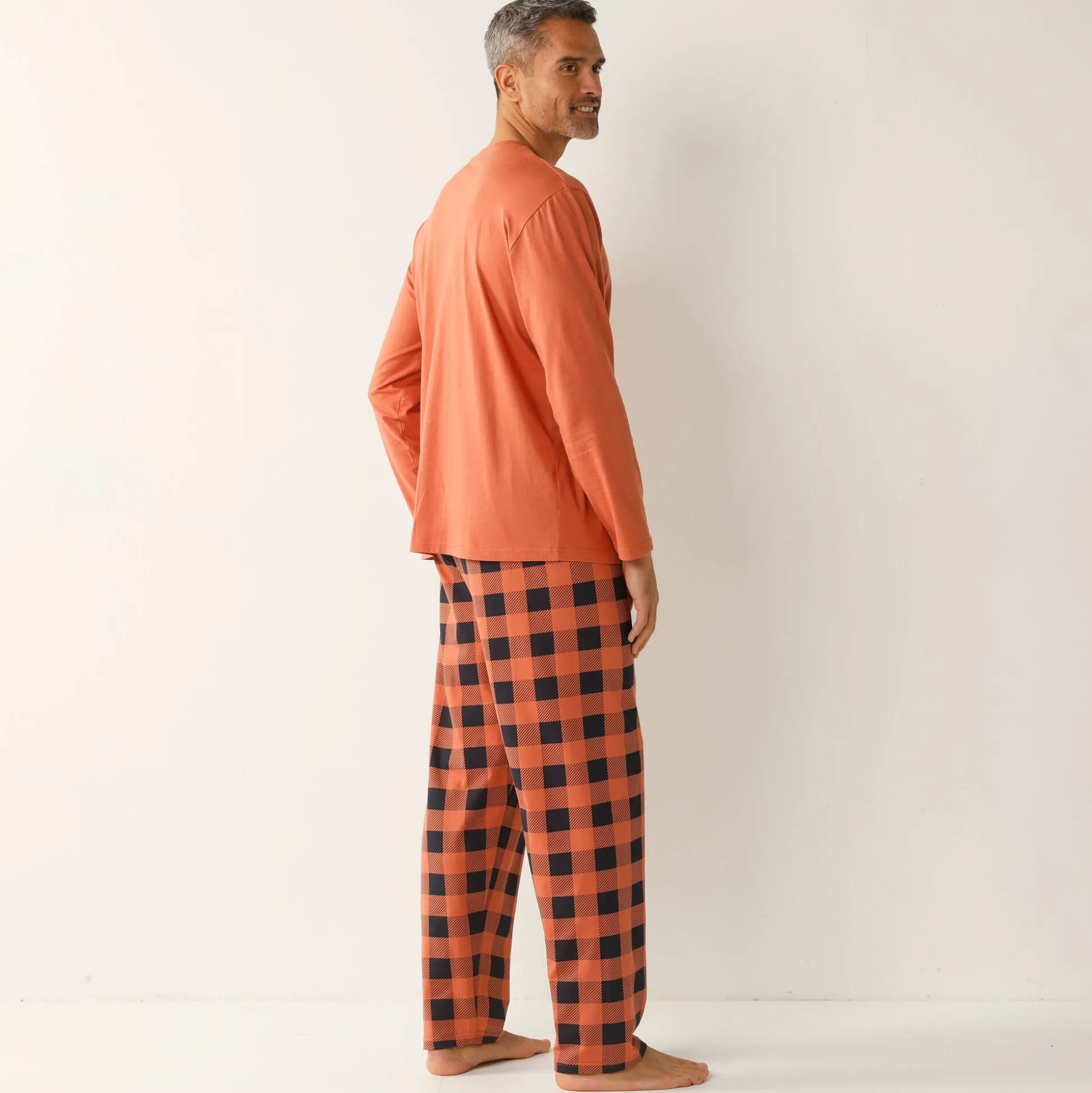Geruite pyjama in katoen met lange mouwen