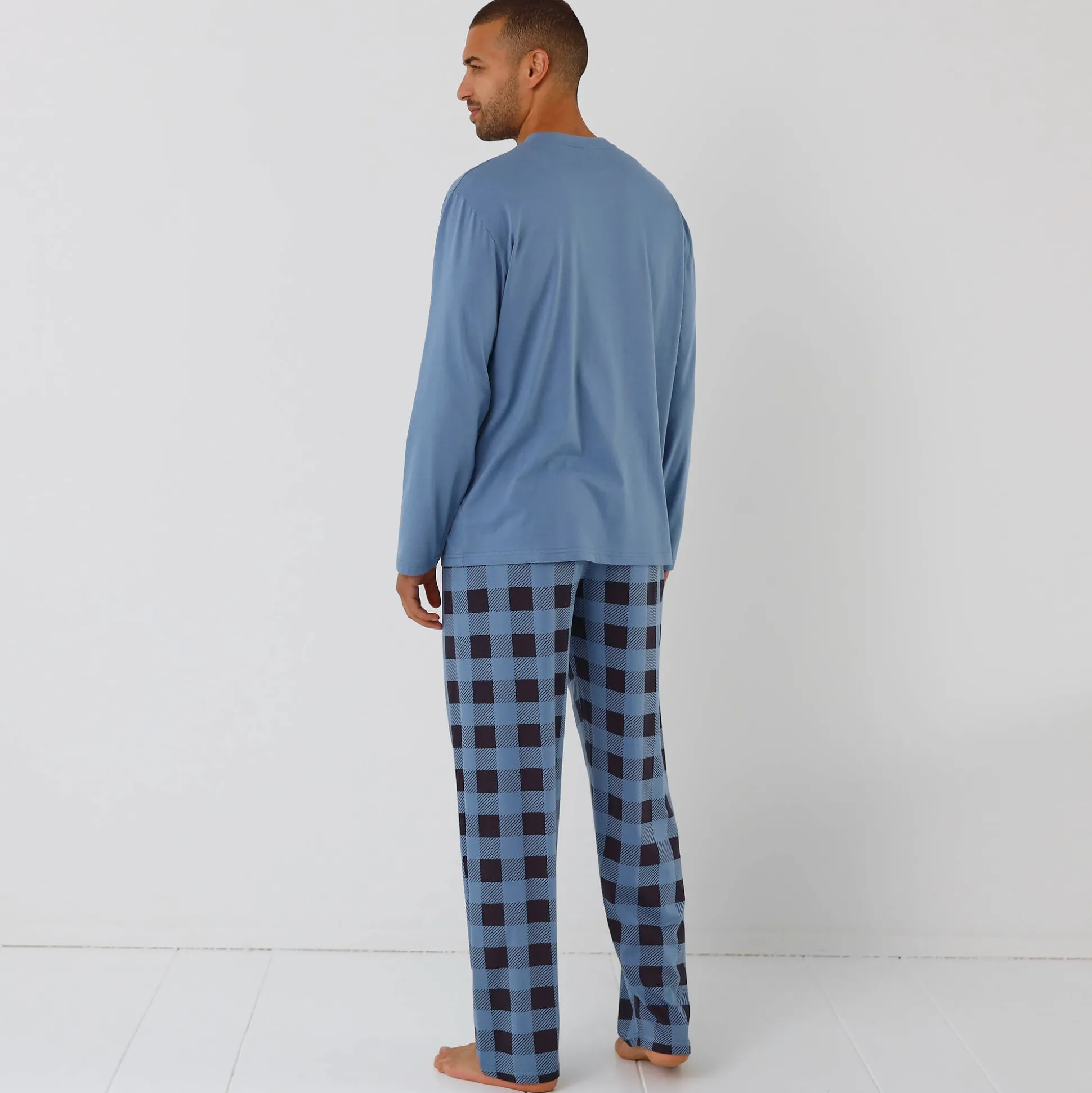Geruite pyjama in katoen met lange mouwen