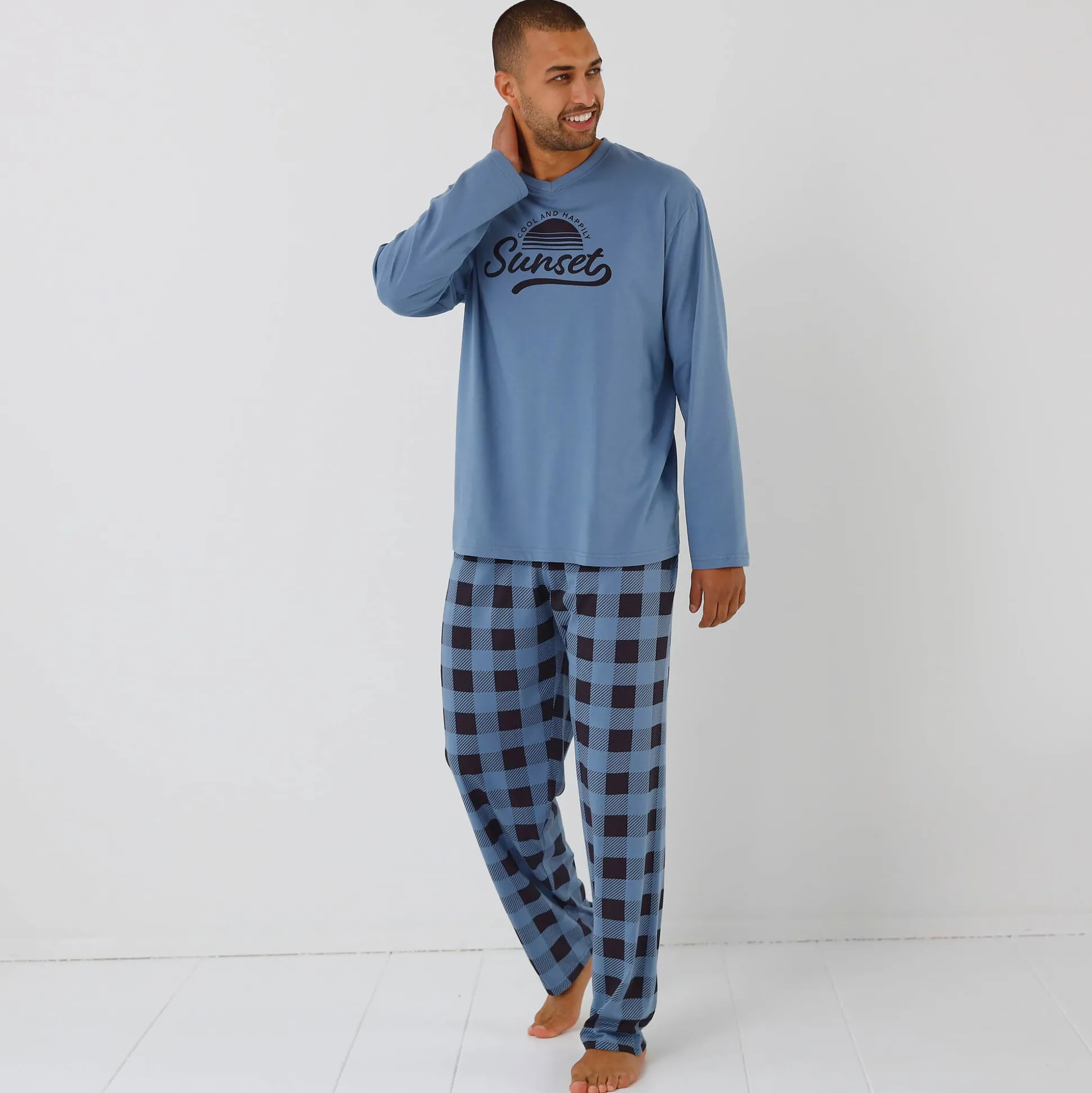 Geruite pyjama in katoen met lange mouwen