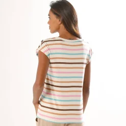 Gestreept T-shirt met knoopdetail in jerseytricot