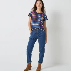 Gestreept T-shirt met korte mouwen, goudkleurig hartje
