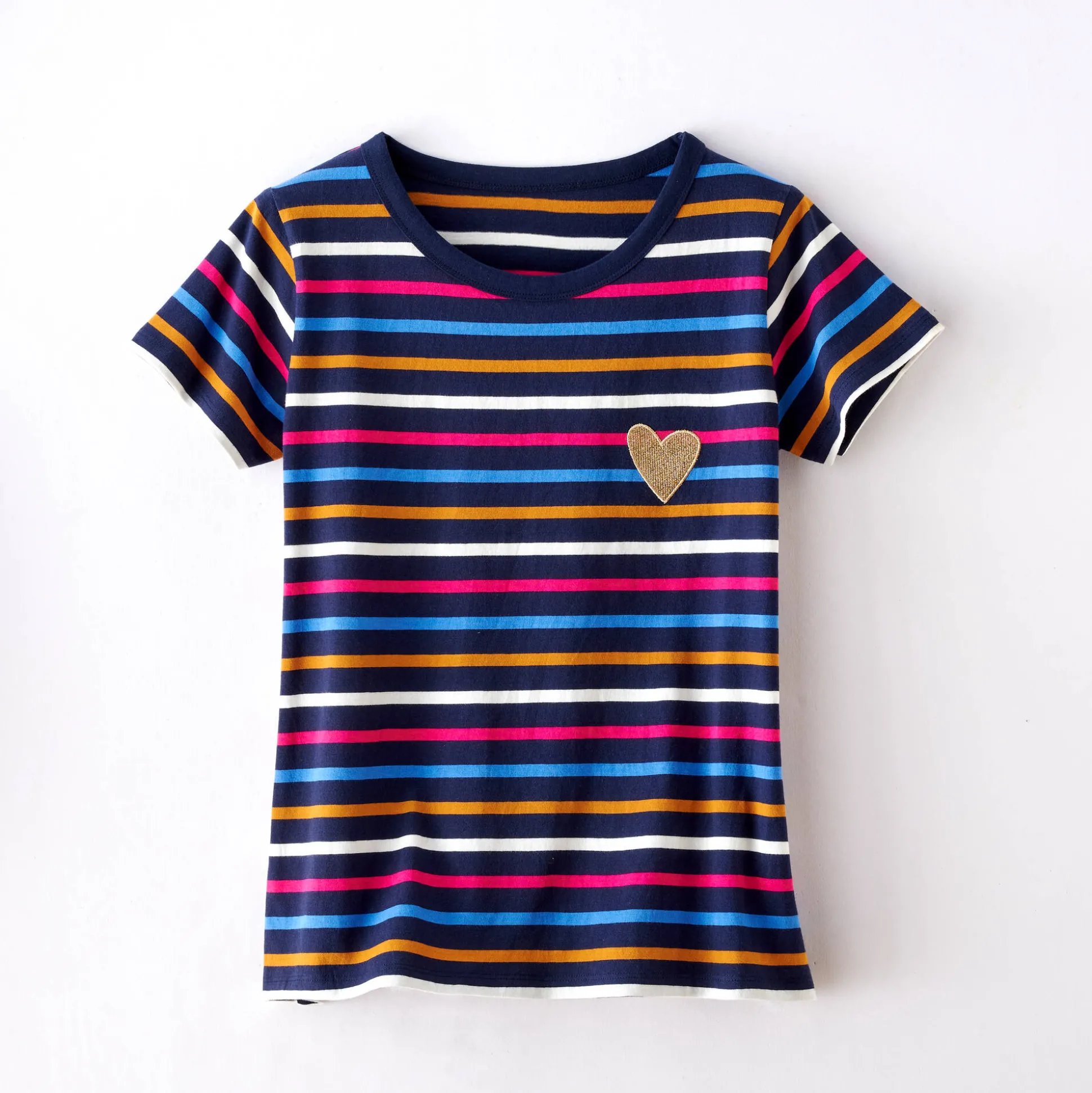 Gestreept T-shirt met korte mouwen, goudkleurig hartje