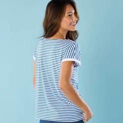 Gestreept T-shirt met korte mouwen en geplaatste print, Kleine Lengtes