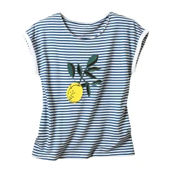 Gestreept T-shirt met korte mouwen en geplaatste print, Kleine Lengtes