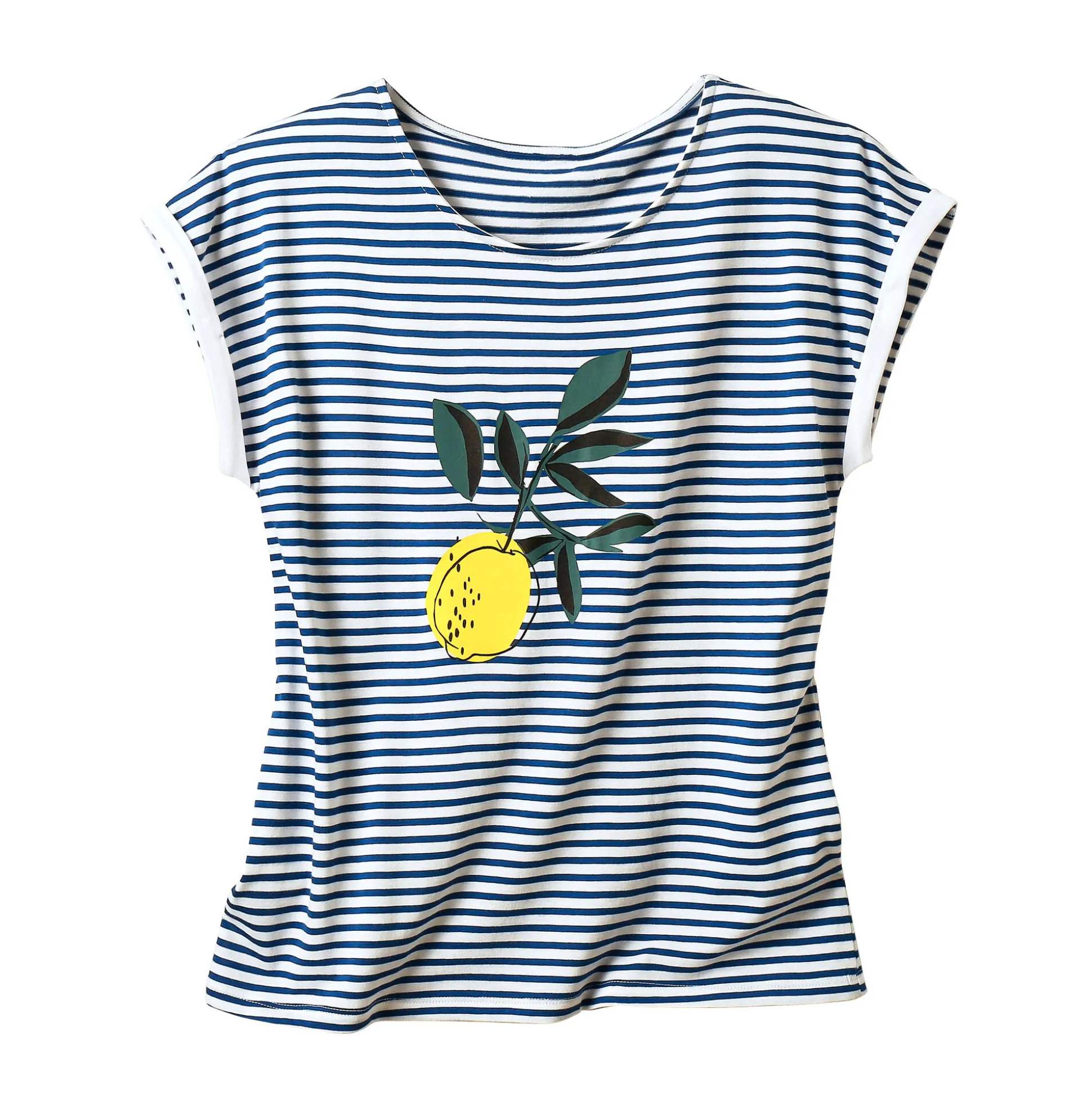 Gestreept T-shirt met korte mouwen en geplaatste print, Kleine Lengtes