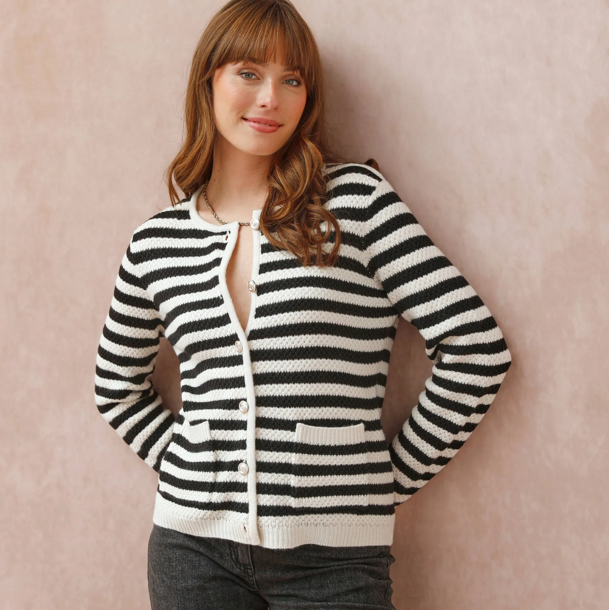 Gestreepte cardigan in fantasietricot