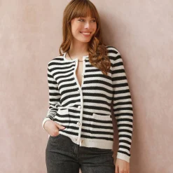 Gestreepte cardigan in fantasietricot