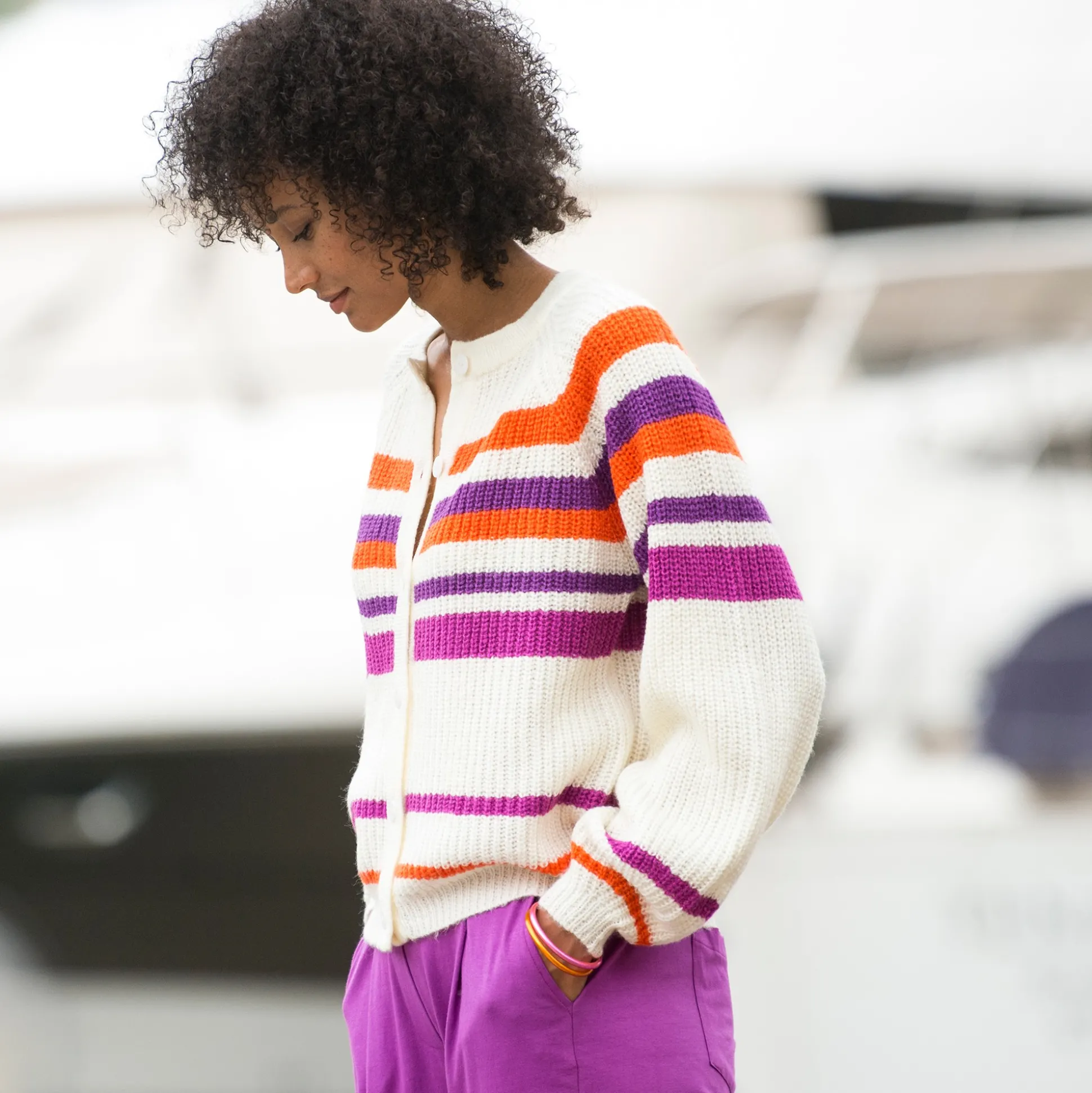 Gestreepte cardigan met knoopsluiting