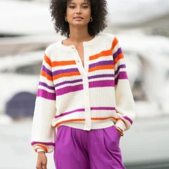 Gestreepte cardigan met knoopsluiting