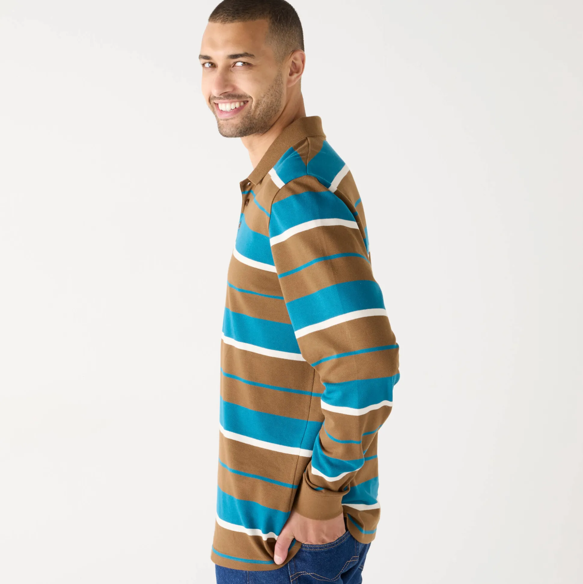Gestreepte polo in piquétricot, lange mouwen