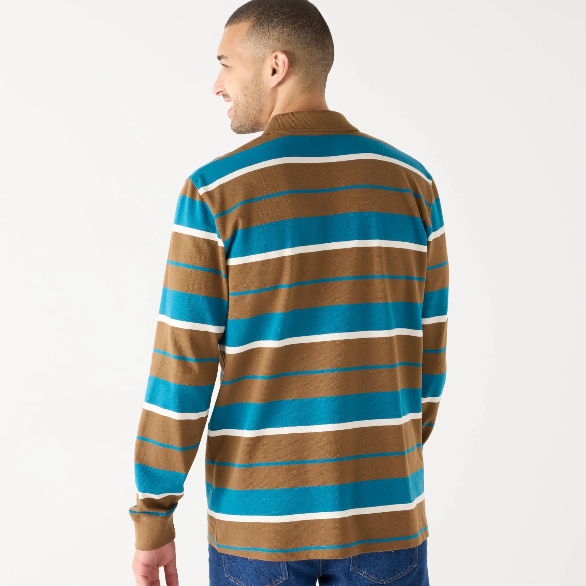 Gestreepte polo in piquétricot, lange mouwen