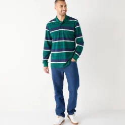 Gestreepte polo in piquétricot, lange mouwen