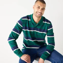 Gestreepte polo in piquétricot, lange mouwen