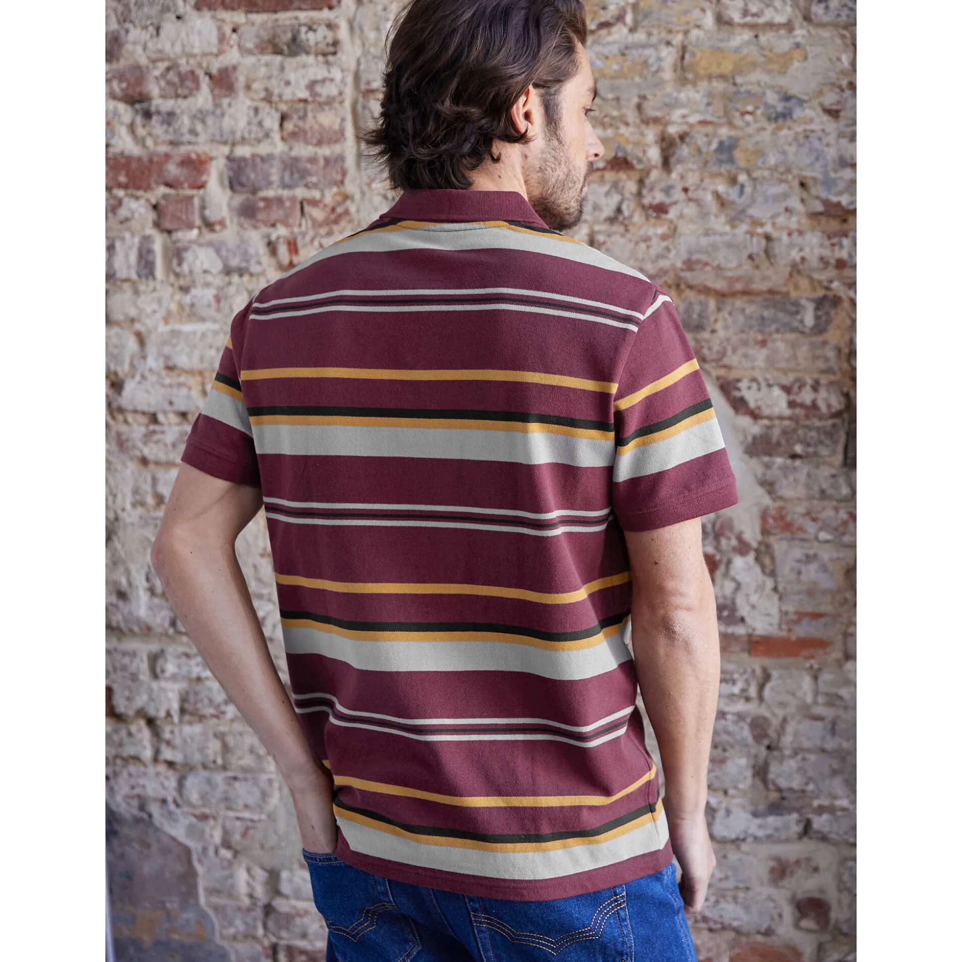 Gestreepte poloin piquétricot, korte mouwen