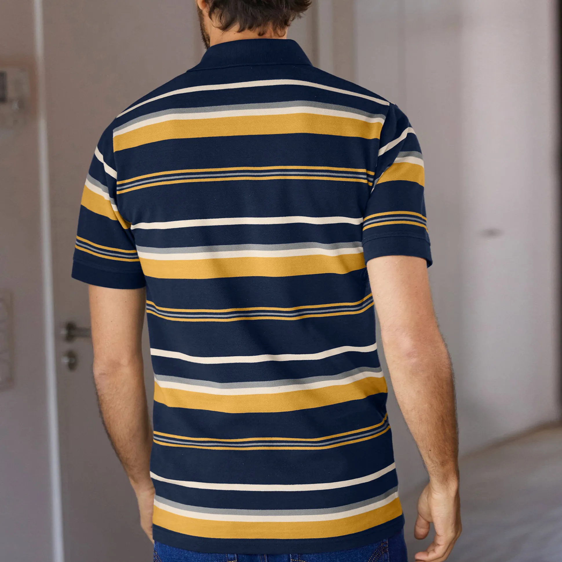 Gestreepte poloin piquétricot, korte mouwen