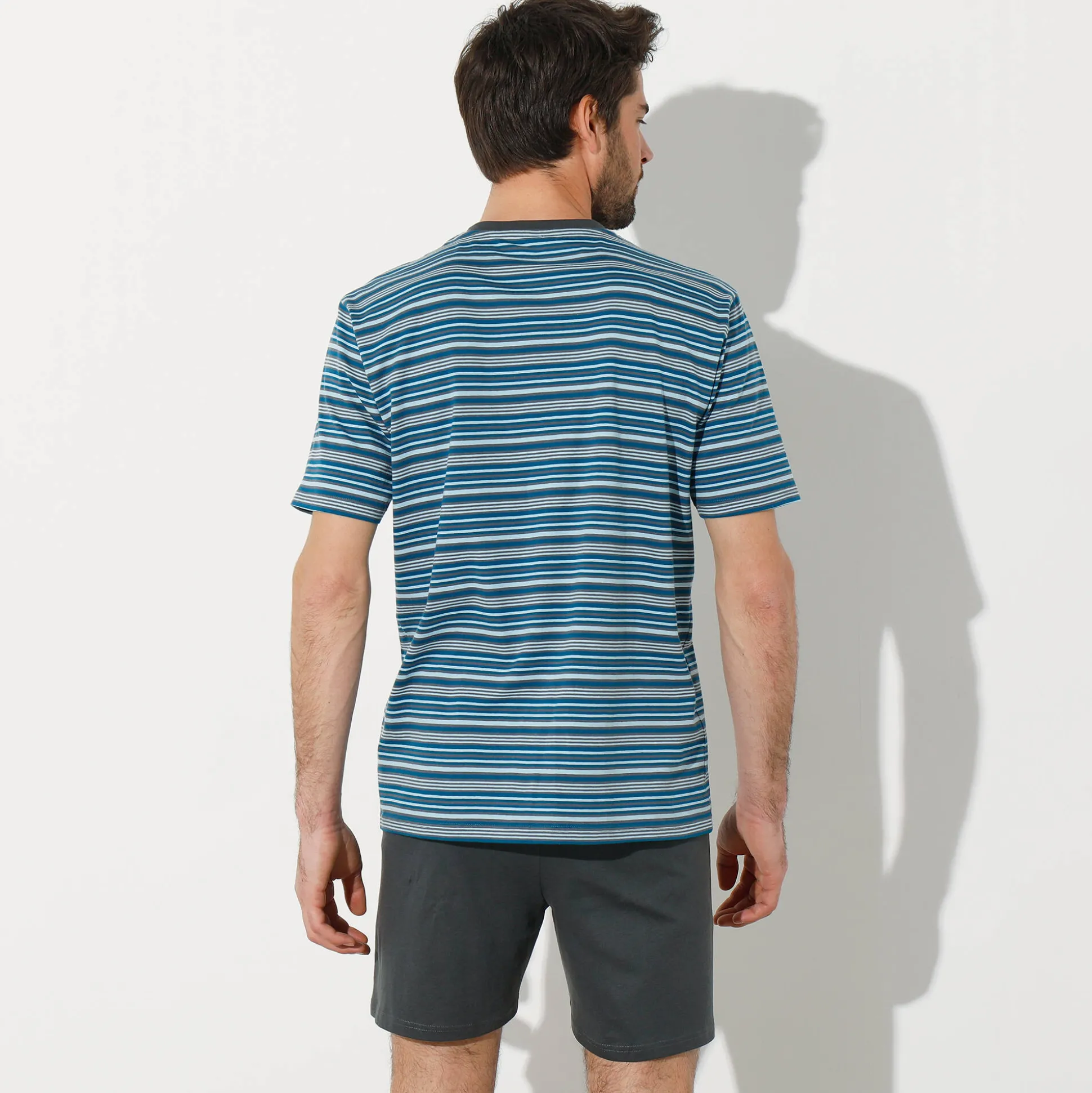 Gestreepte shortama met Tunesische hals