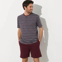 Gestreepte shortama met Tunesische hals