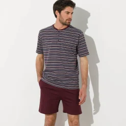 Gestreepte shortama met Tunesische hals
