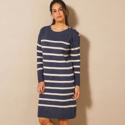 Gestreepte trui-jurk in marinestijl