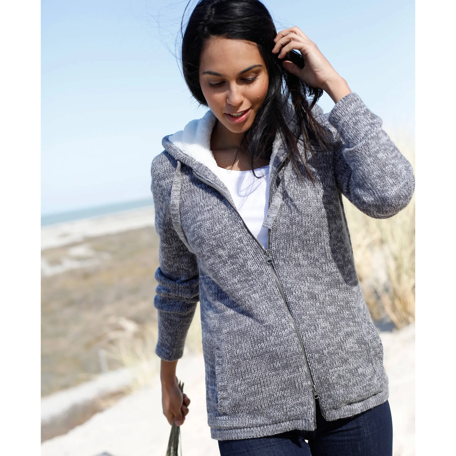 Gevoerd vest in spikkeltricot met rits
