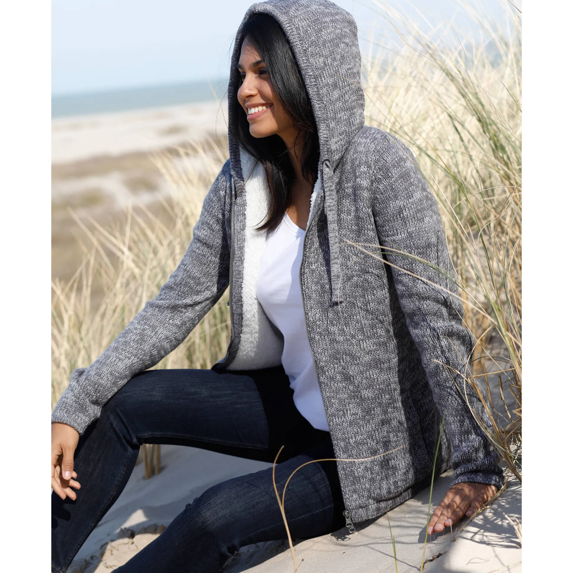 Gevoerd vest in spikkeltricot met rits