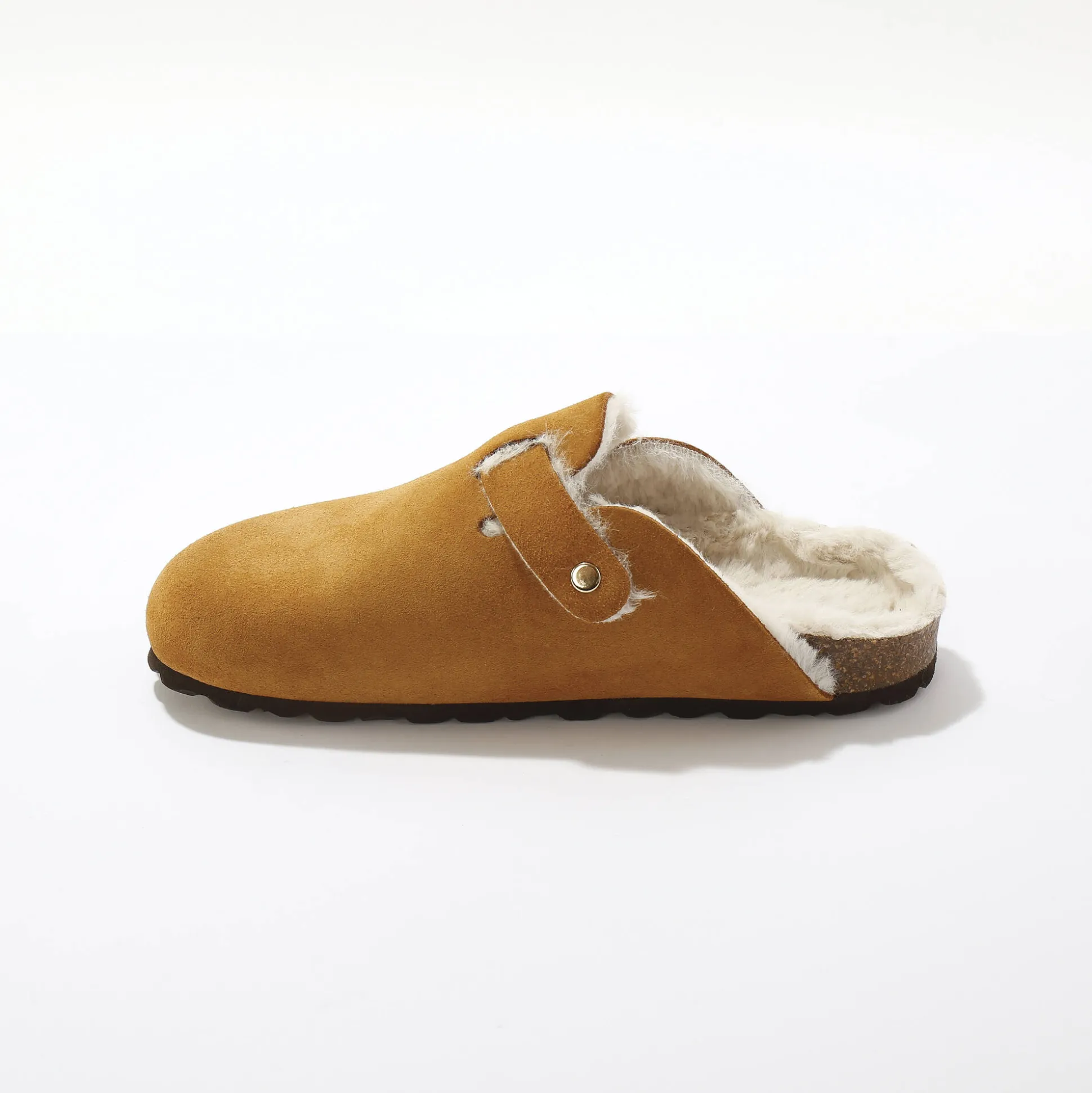 Gevoerde pantoffels in klompmodel, suèdeleer