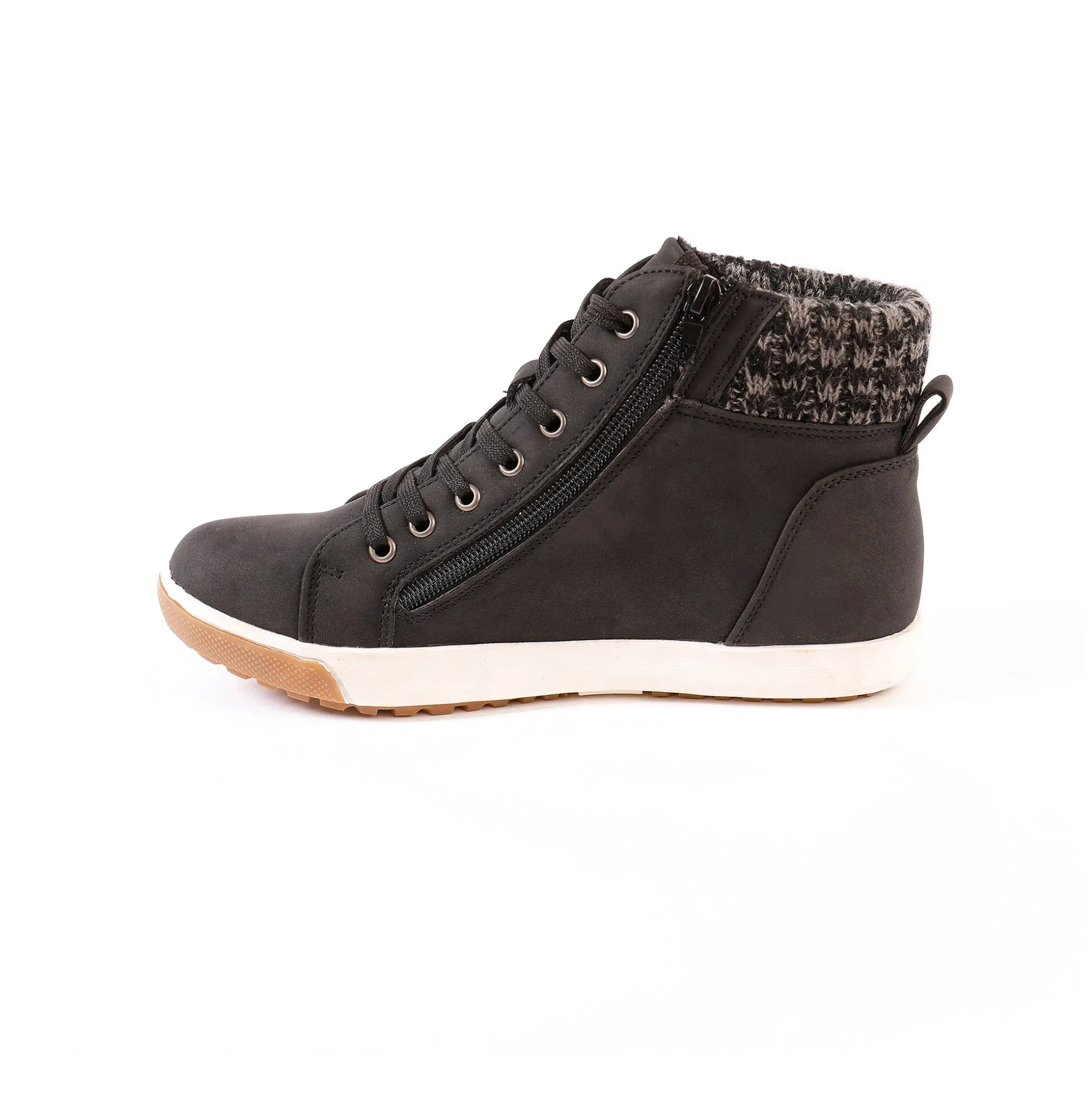 Gevoerde sneakers met hoge schacht, enkelrand in tricot