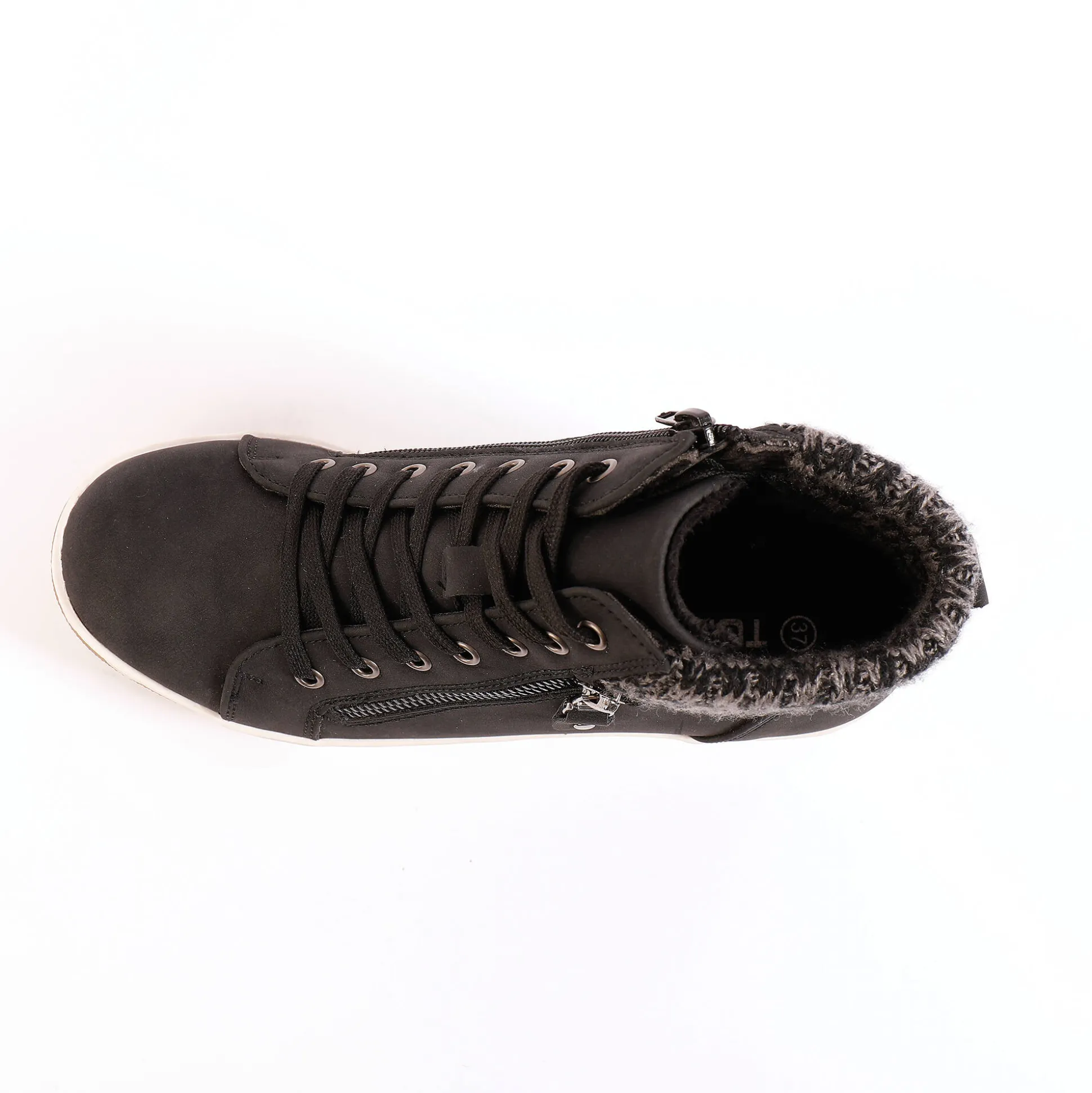 Gevoerde sneakers met hoge schacht, enkelrand in tricot