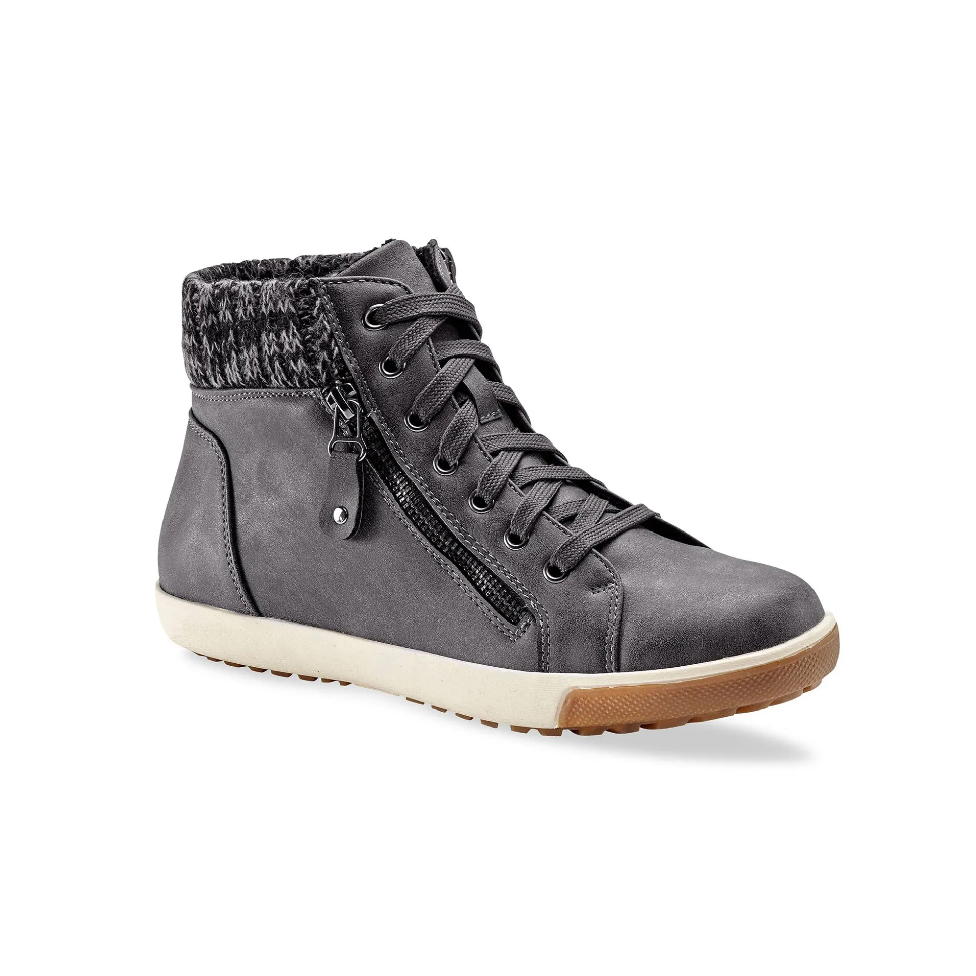 Gevoerde sneakers met hoge schacht, enkelrand in tricot