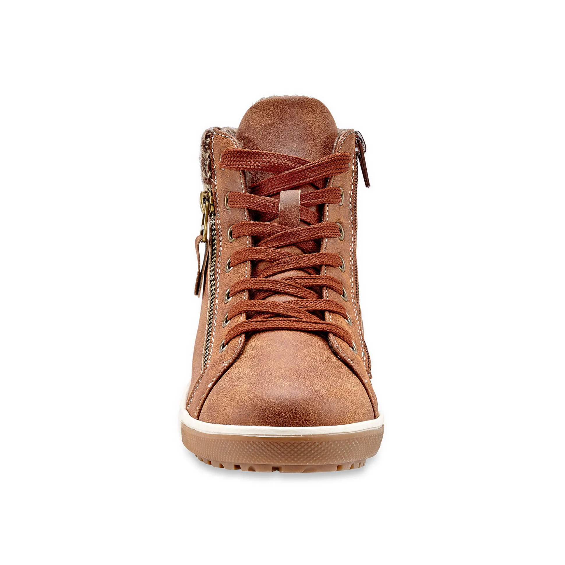 Gevoerde sneakers met hoge schacht, enkelrand in tricot