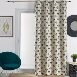Gordijn in jacquard met pauwenverenprint
