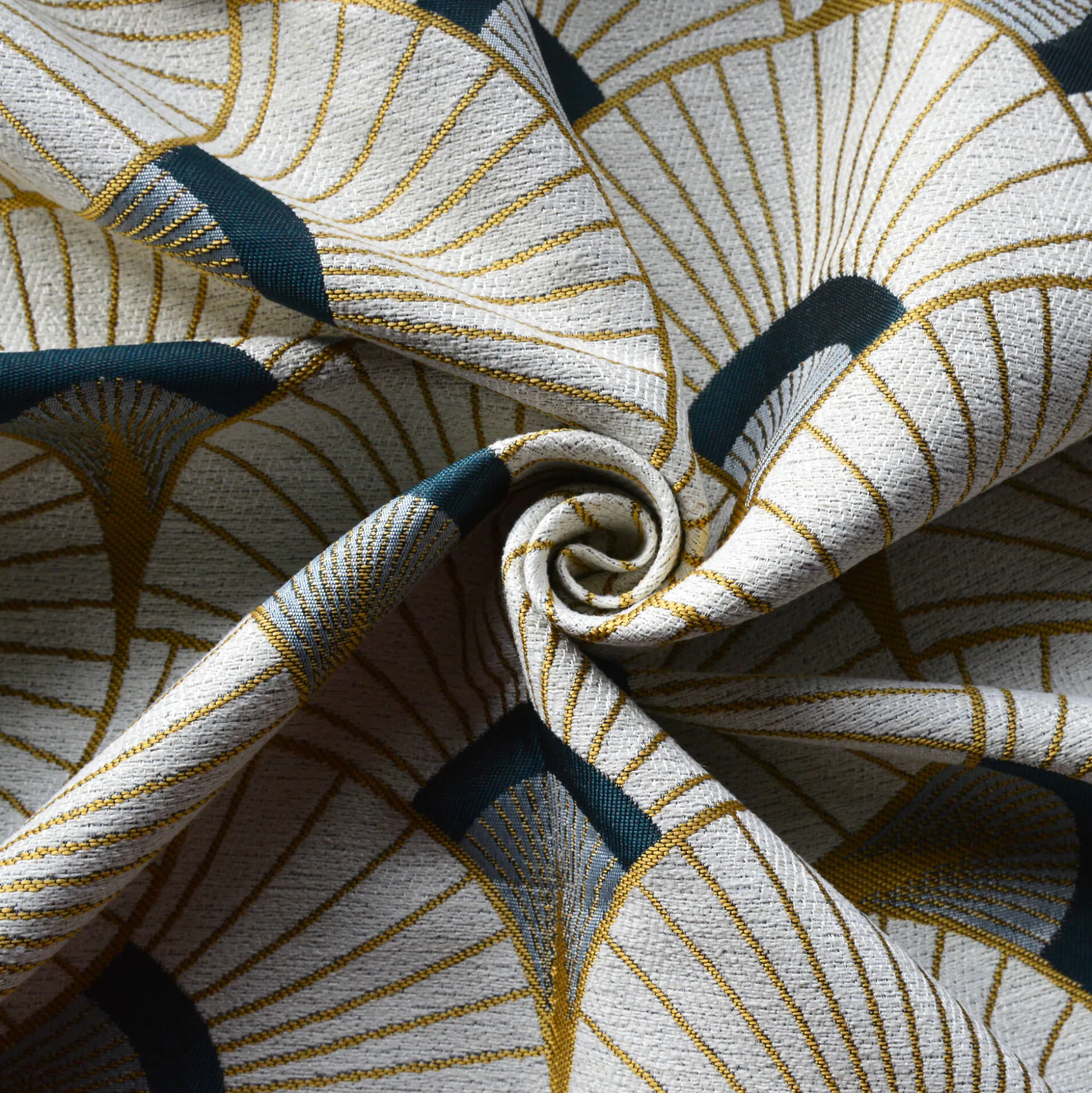 Gordijn in jacquard met pauwenverenprint