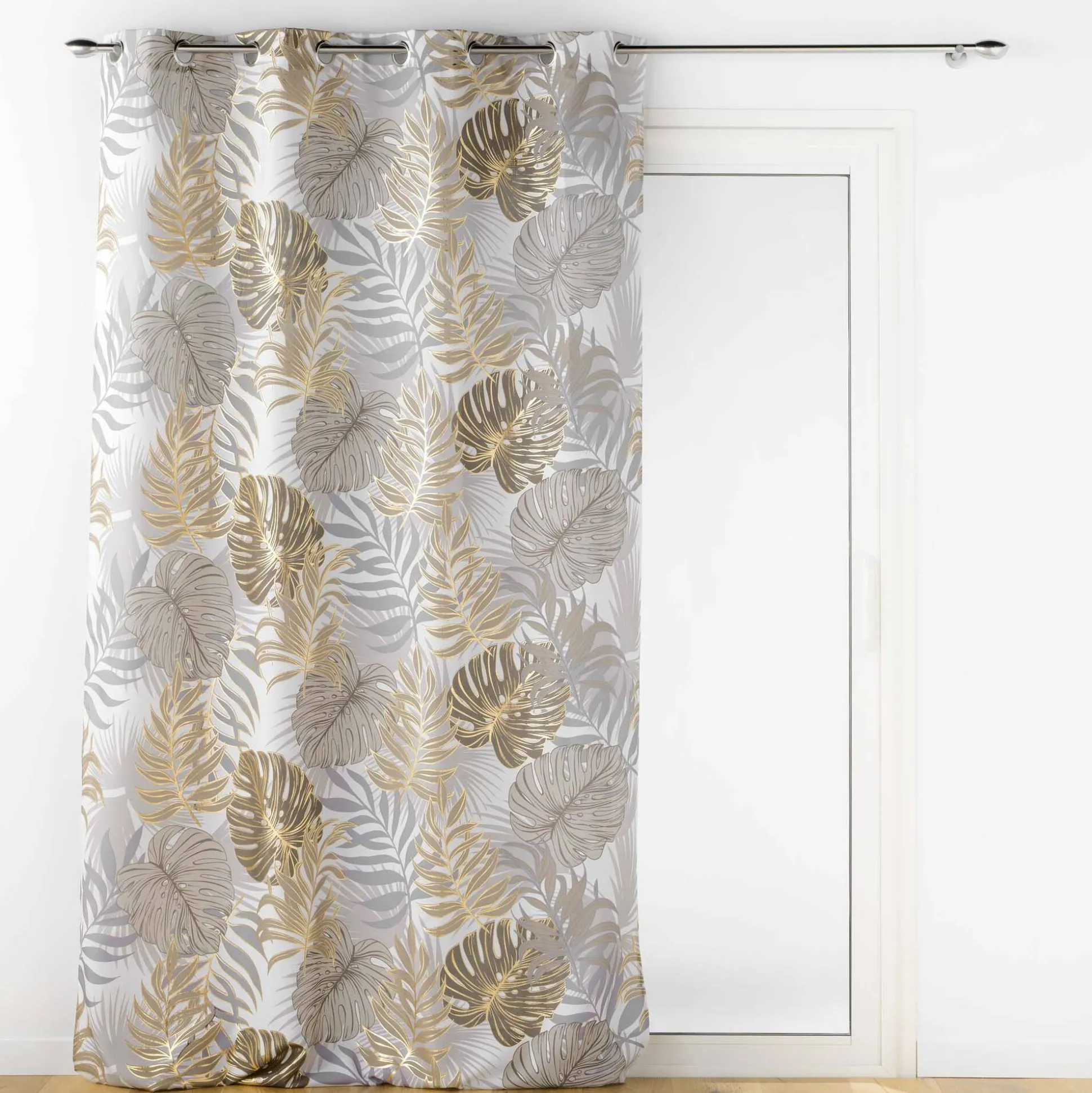 Gordijn met metallic bladerenprint