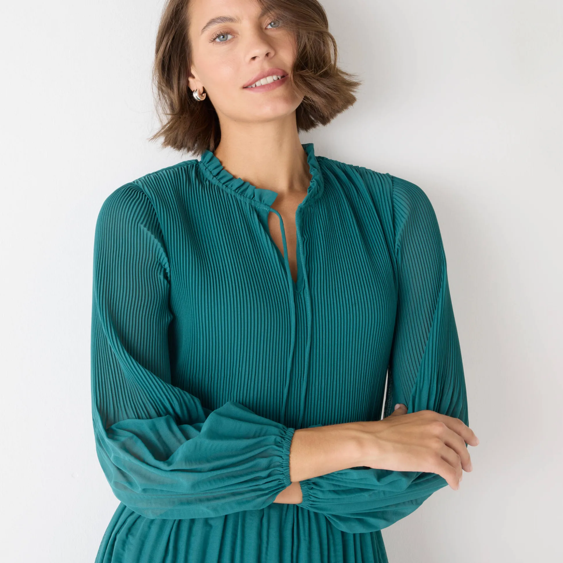 Halflange effen jurk, plissévoile