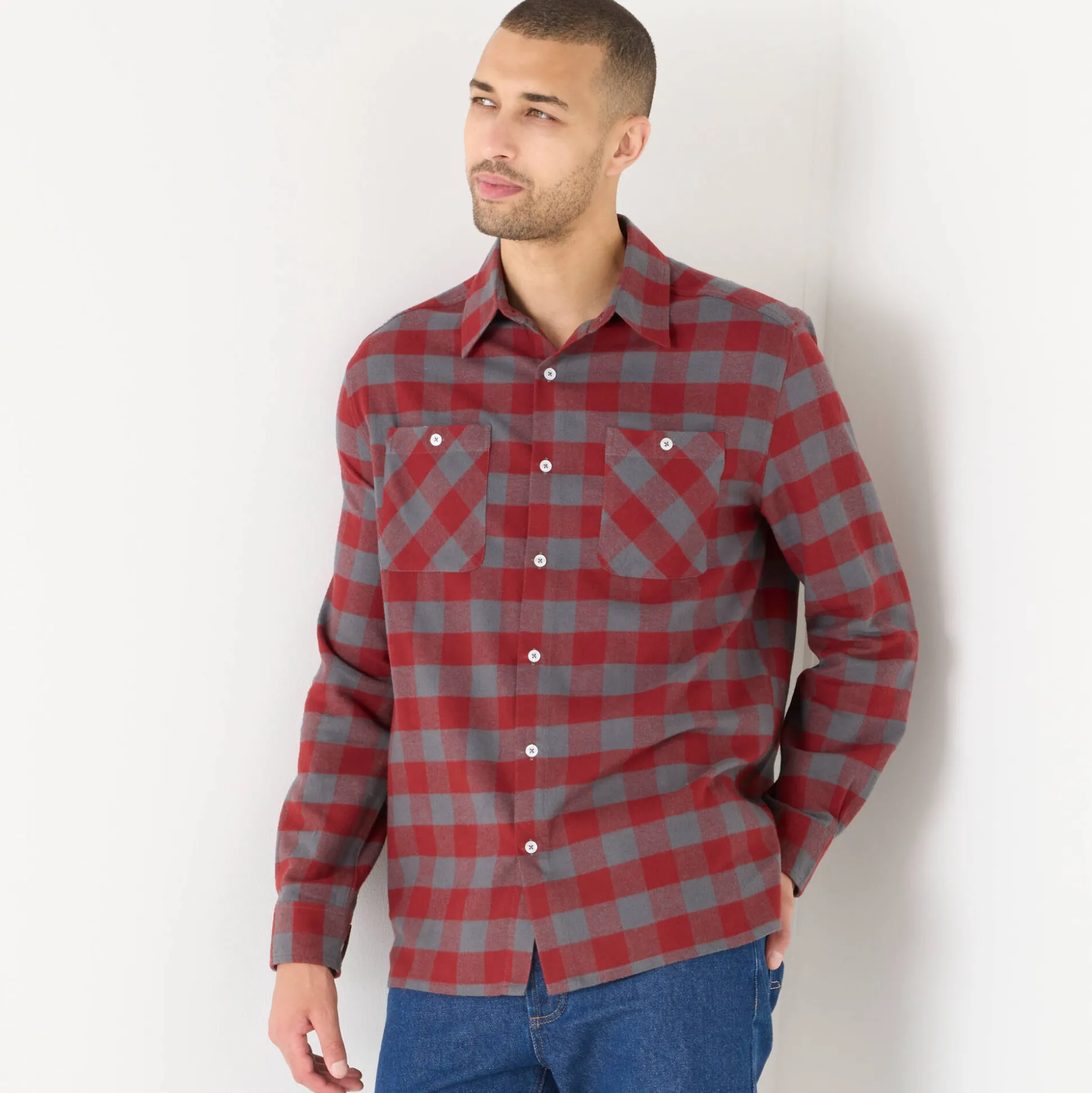 Hemd in flanel met Schotse ruiten