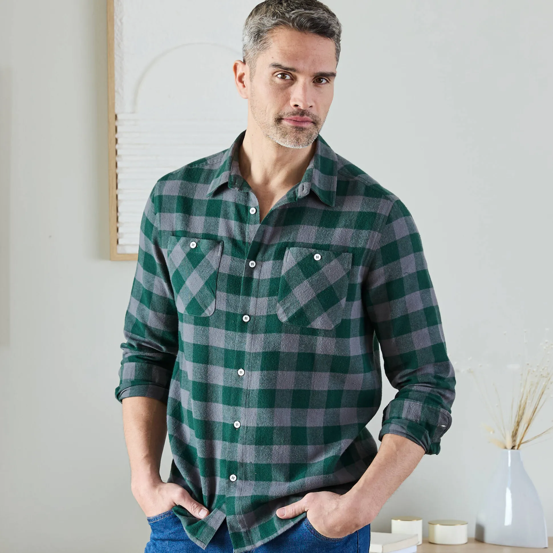 Hemd in flanel met Schotse ruiten