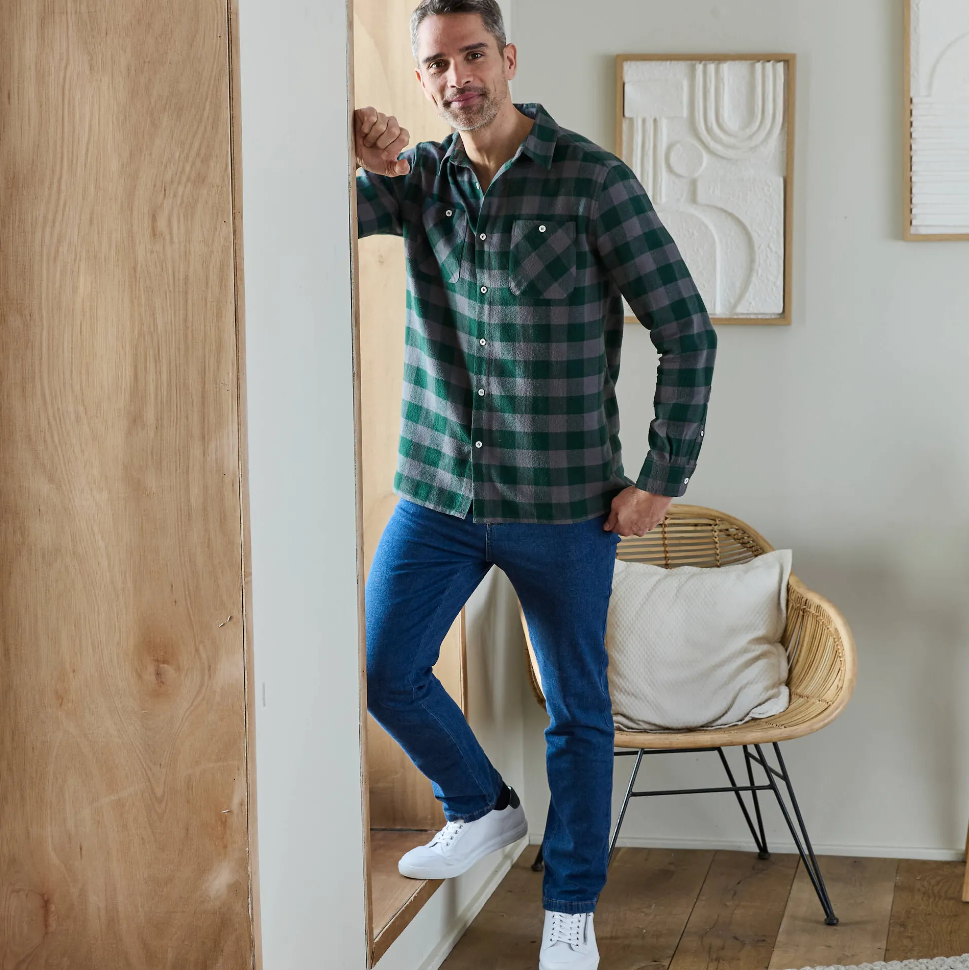 Hemd in flanel met Schotse ruiten