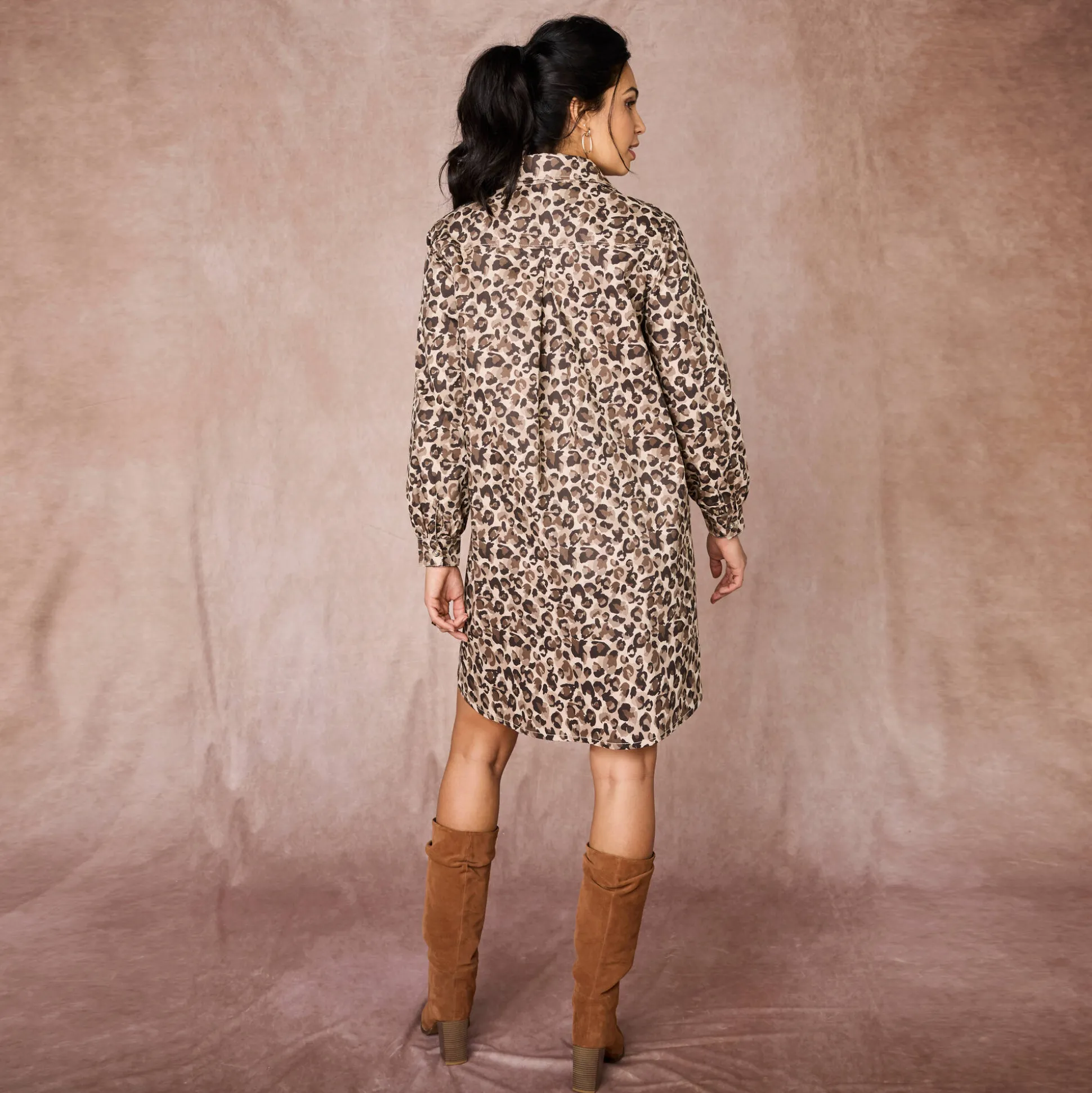 Hemdjurk met dierenhuidprint, lange mouwen