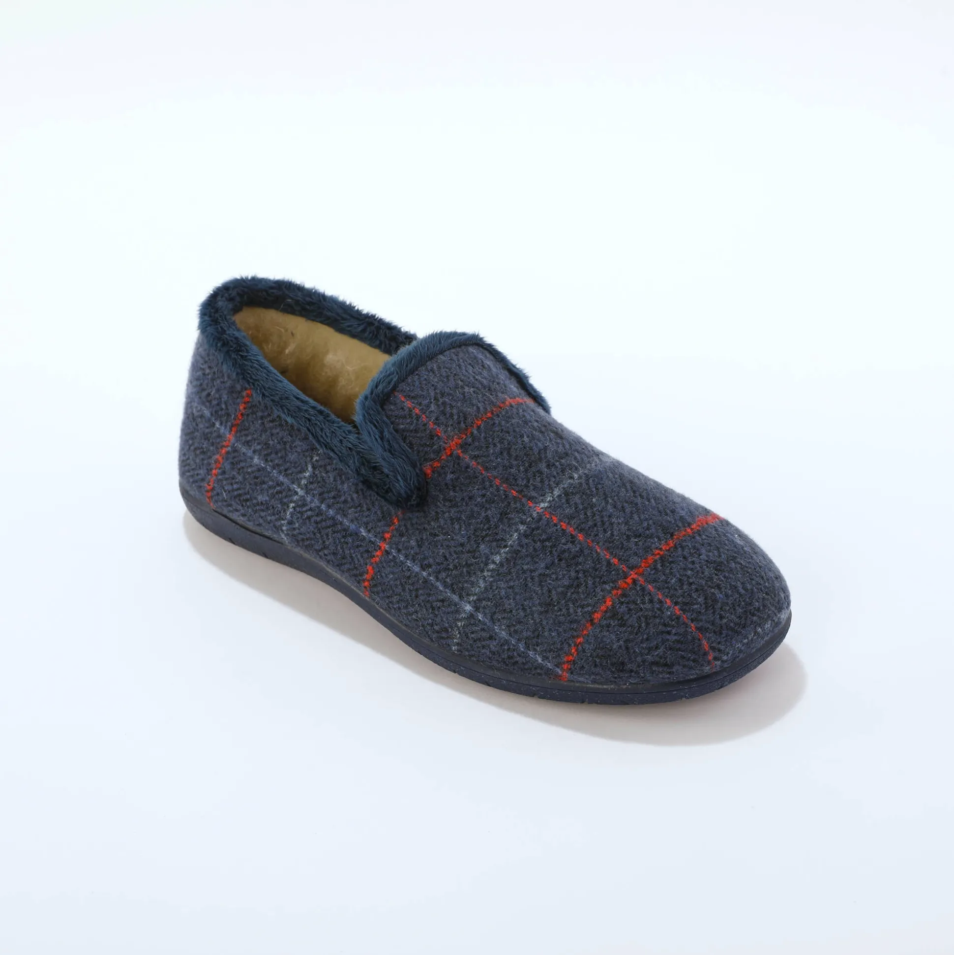 Hoge pantoffels met voering van overwegend wol, ruitenprint