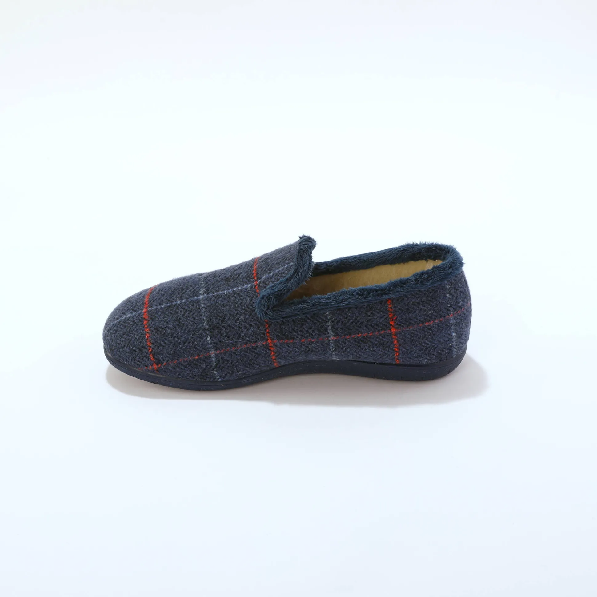 Hoge pantoffels met voering van overwegend wol, ruitenprint