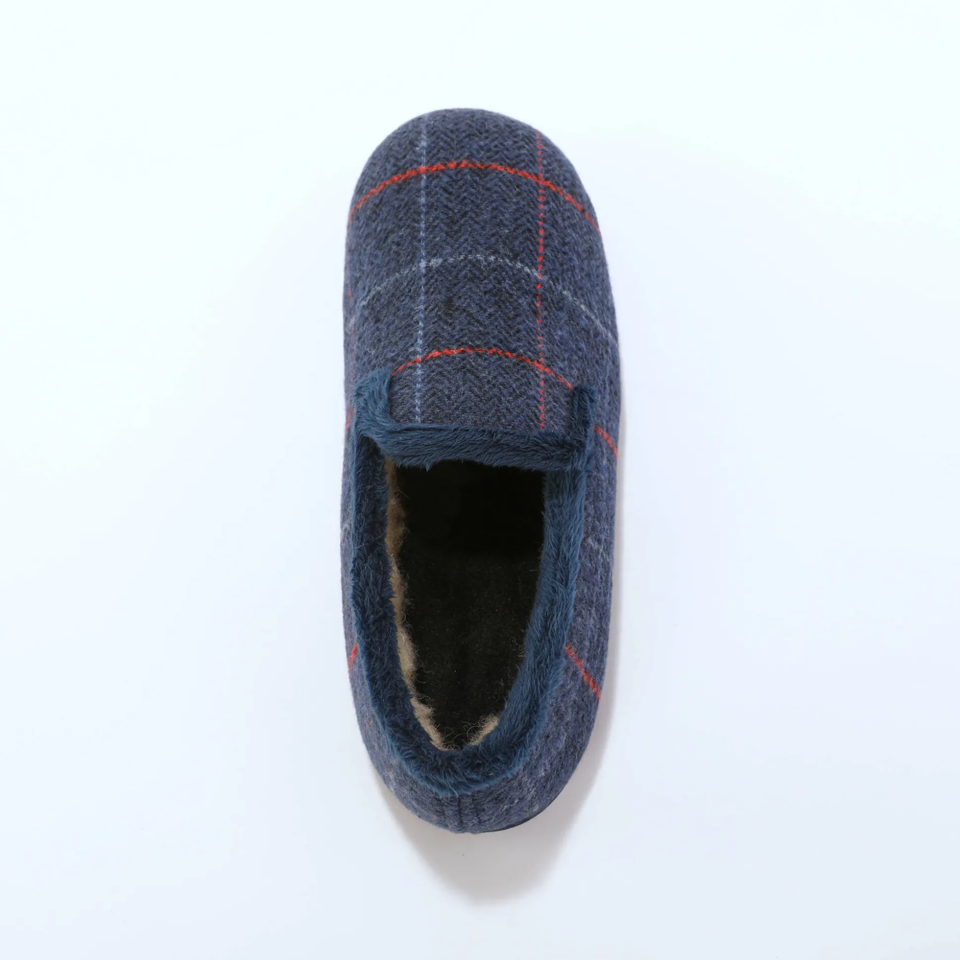 Hoge pantoffels met voering van overwegend wol, ruitenprint