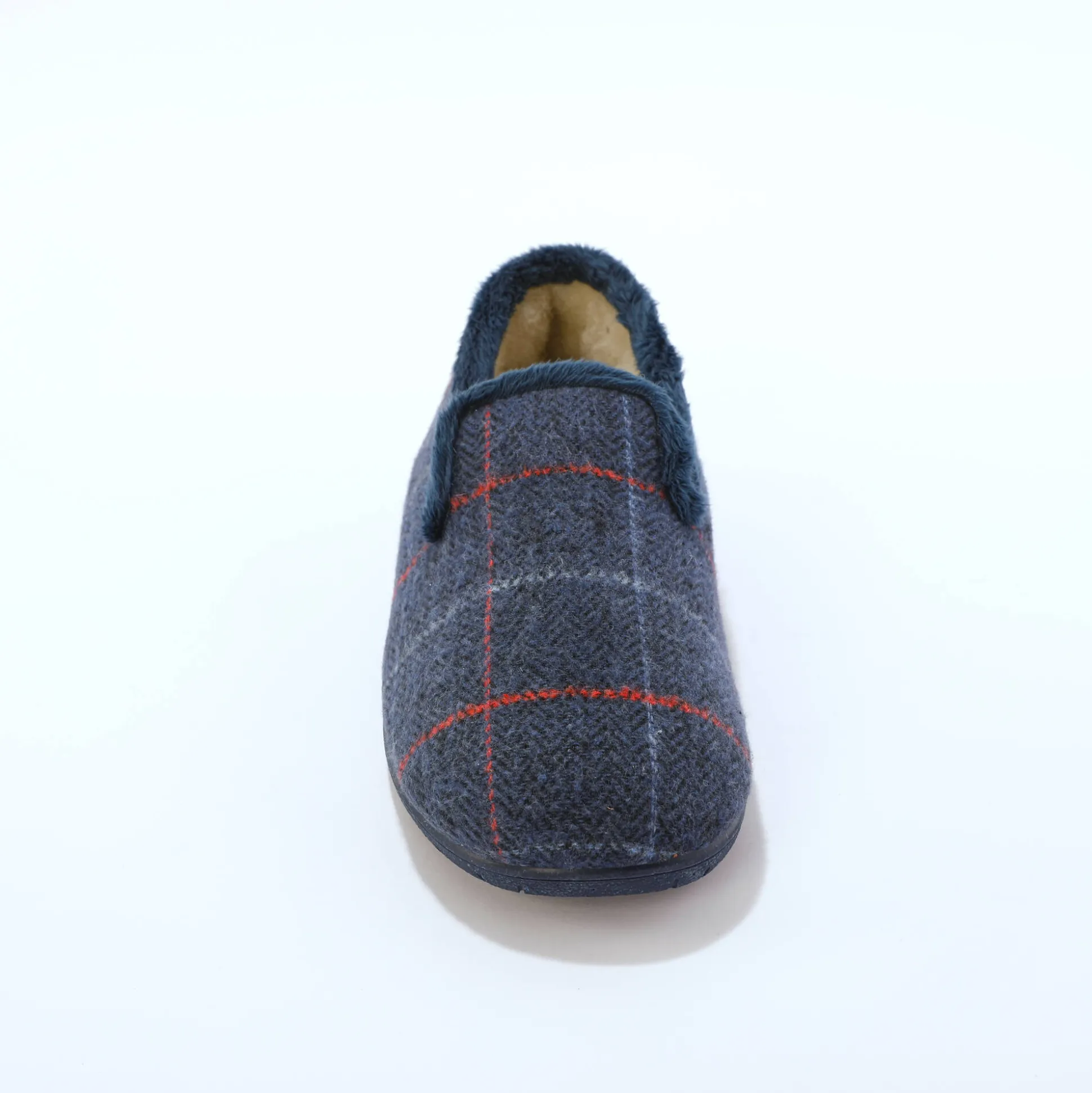 Hoge pantoffels met voering van overwegend wol, ruitenprint