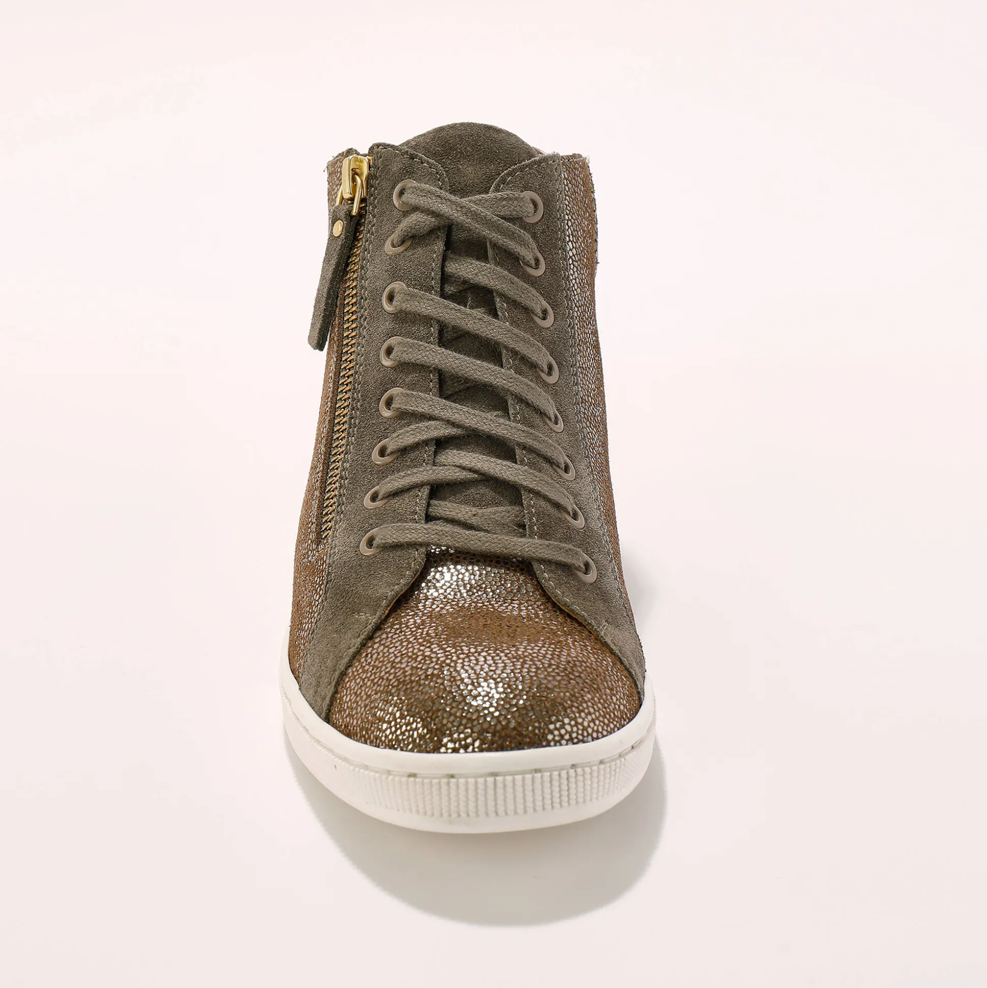 Hoge sneakers met rits in soepel en glanzend leer - taupe