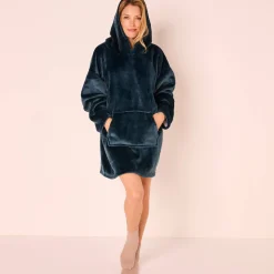 Hoodie-plaid in fleece met kap en sherpavoering