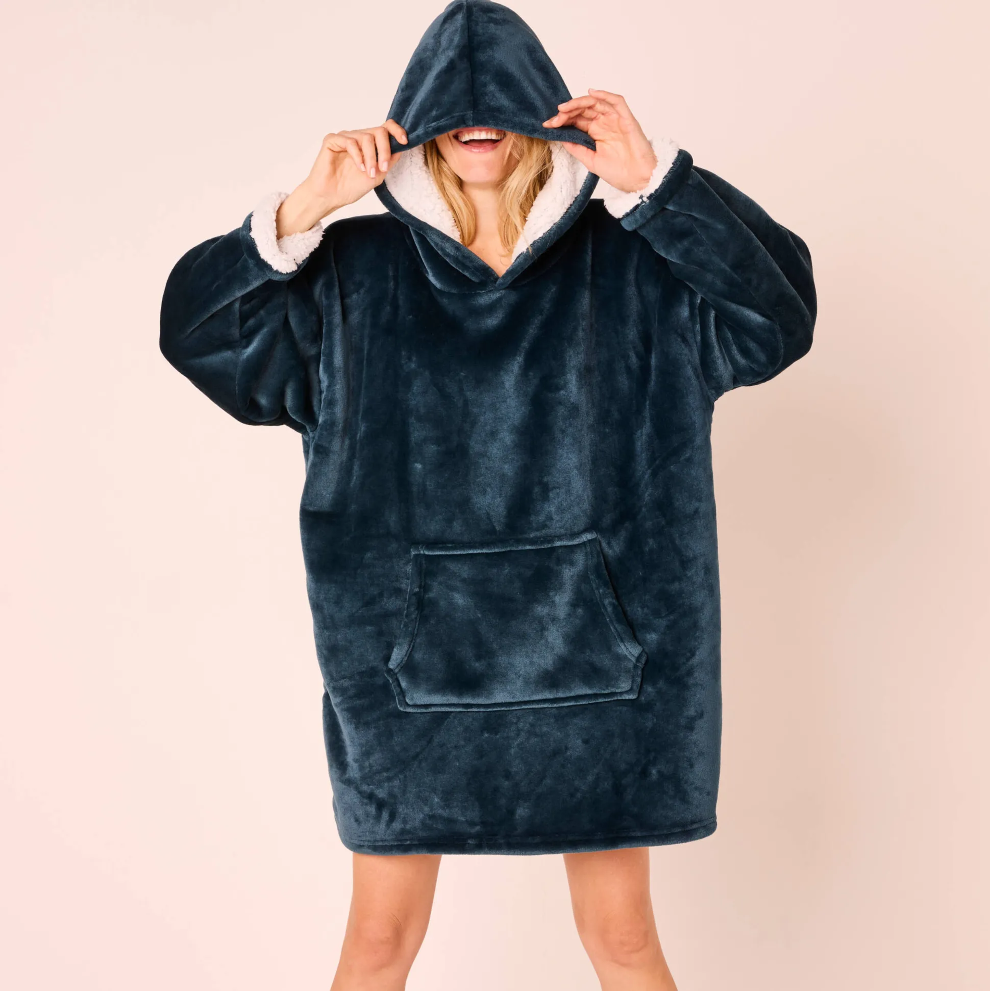 Hoodie-plaid in fleece met kap en sherpavoering