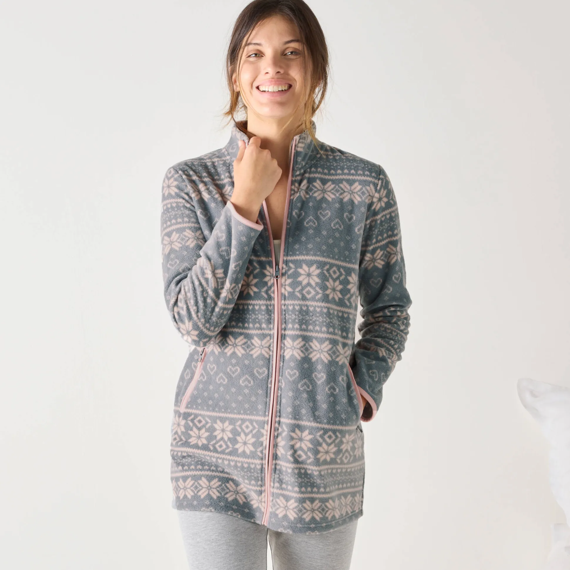 Jasje met rits, in bedrukte fleece